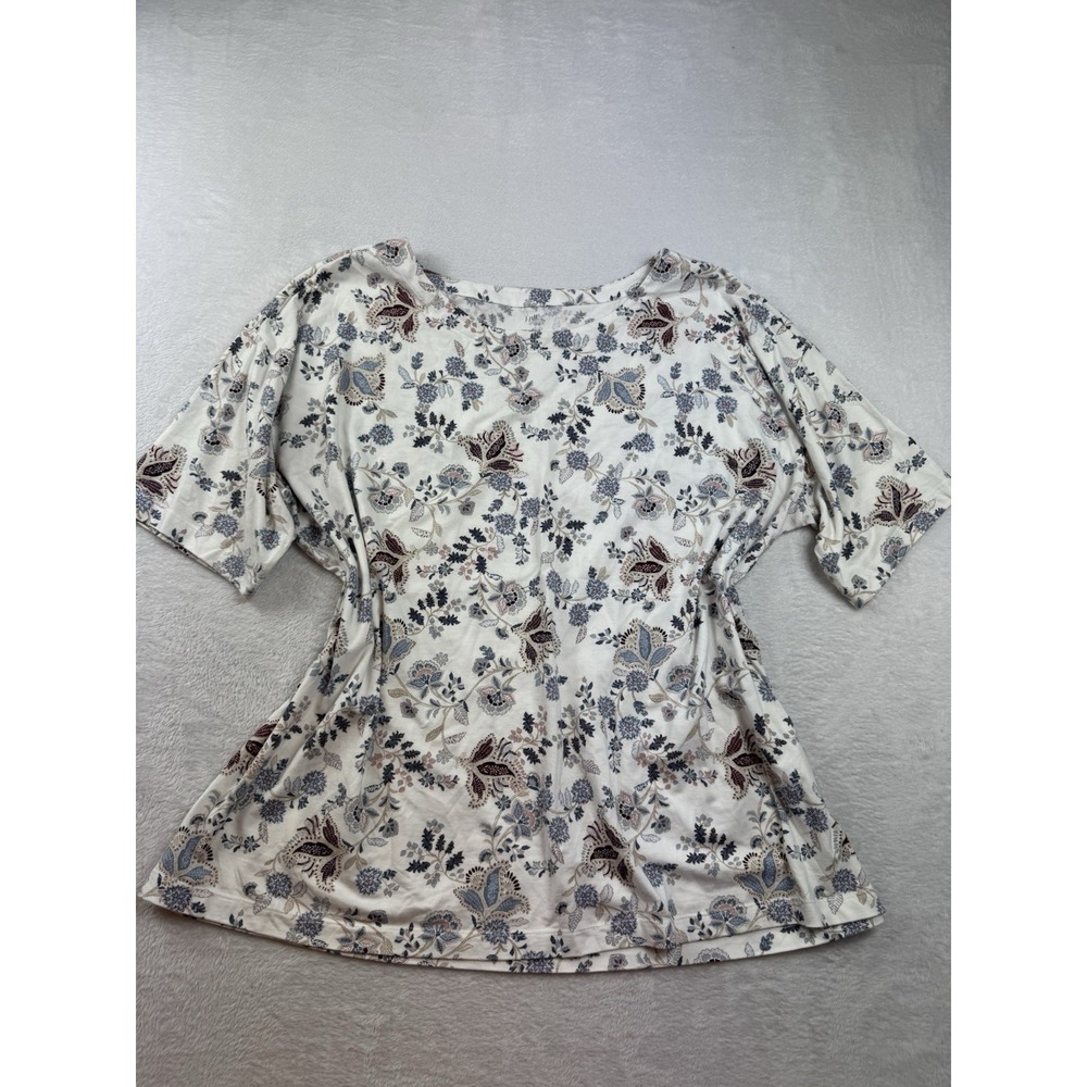J Jill Luxe Supima Elbow Sleeve Tee Relaxed Fit Floral Women's Size XL